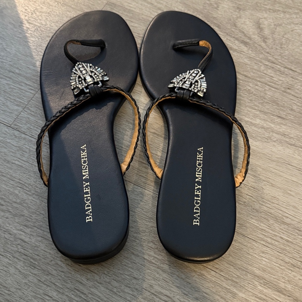 Badgley Mischka Black Sandals with Silver Embellishments